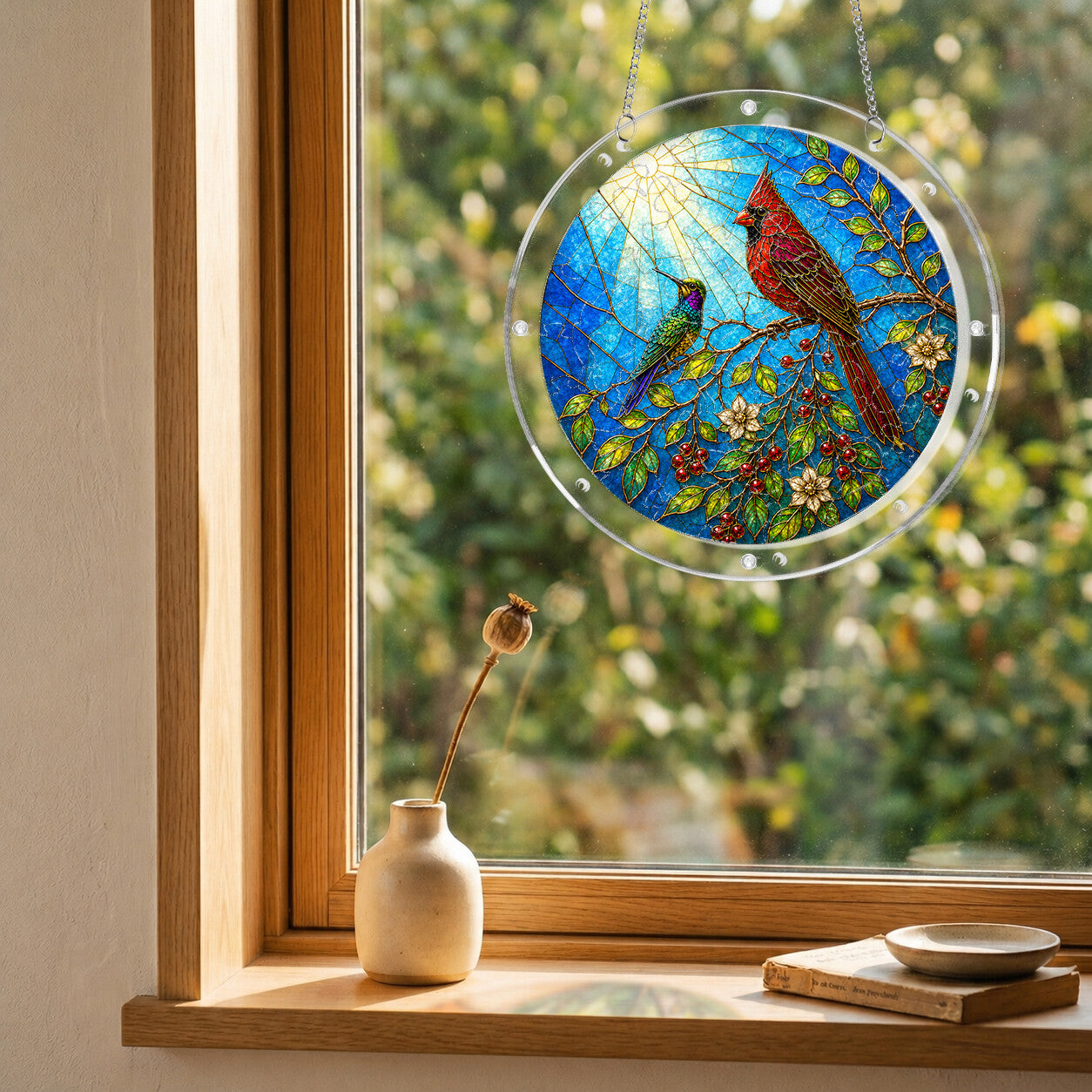 Cardinal Branch Acrylic Puzzle Suncatcher