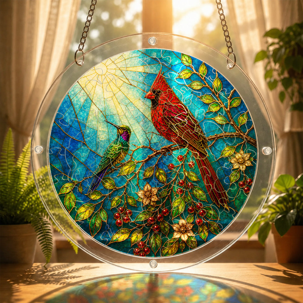 Cardinal Branch Acrylic Puzzle Suncatcher