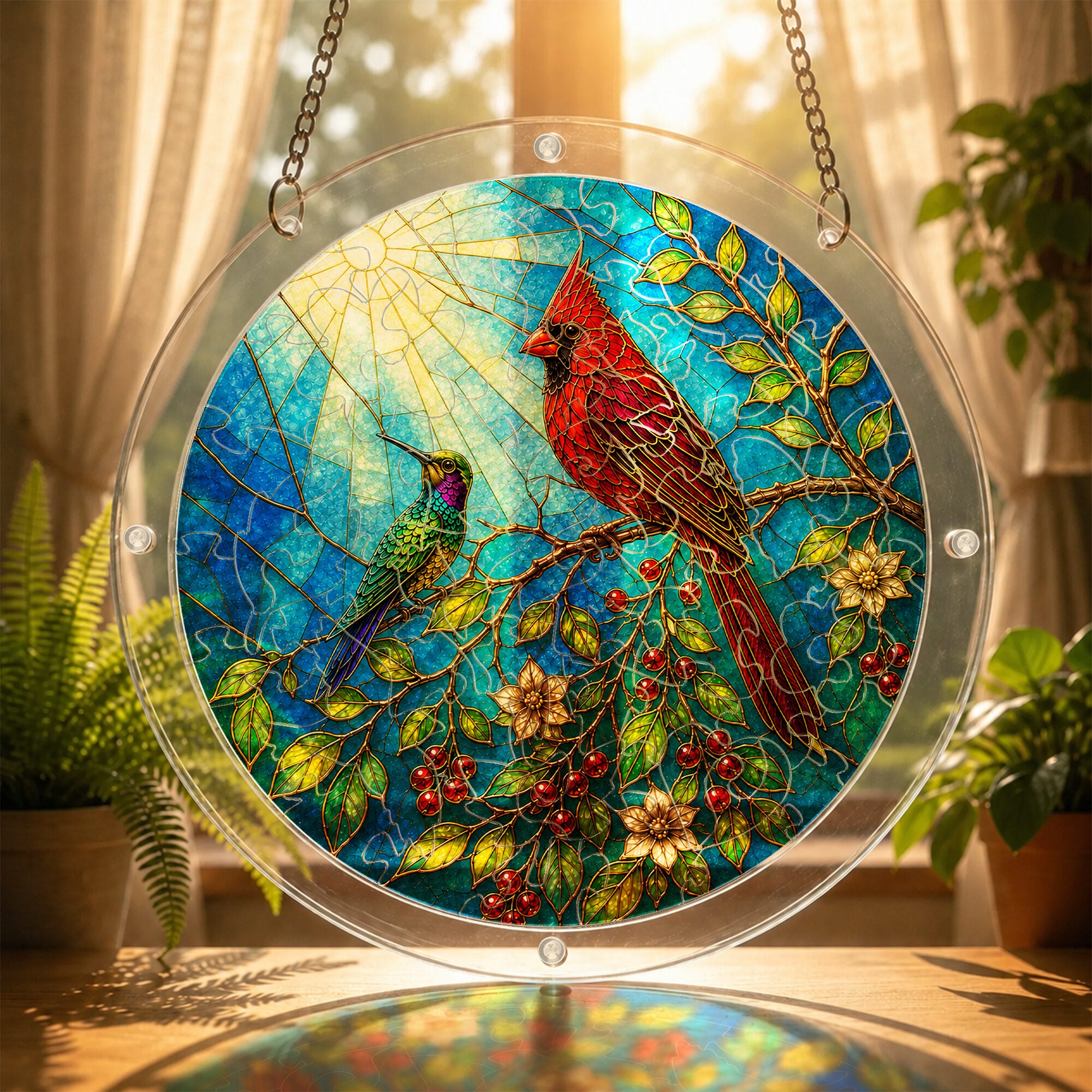 Cardinal Branch Acrylic Puzzle Suncatcher
