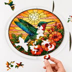 Build it then hang it sunset orange flower hummingbird acrylic puzzle suncatcher with puzzle pieces