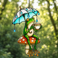 Tea Time Frog on Mushroom Holographic Acrylic Suncatcher