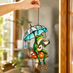 Tea Time Frog on Mushroom Holographic Acrylic Suncatcher