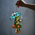 Tea Time Frog on Mushroom Holographic Acrylic Suncatcher