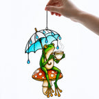 Tea Time Frog on Mushroom Holographic Acrylic Suncatcher