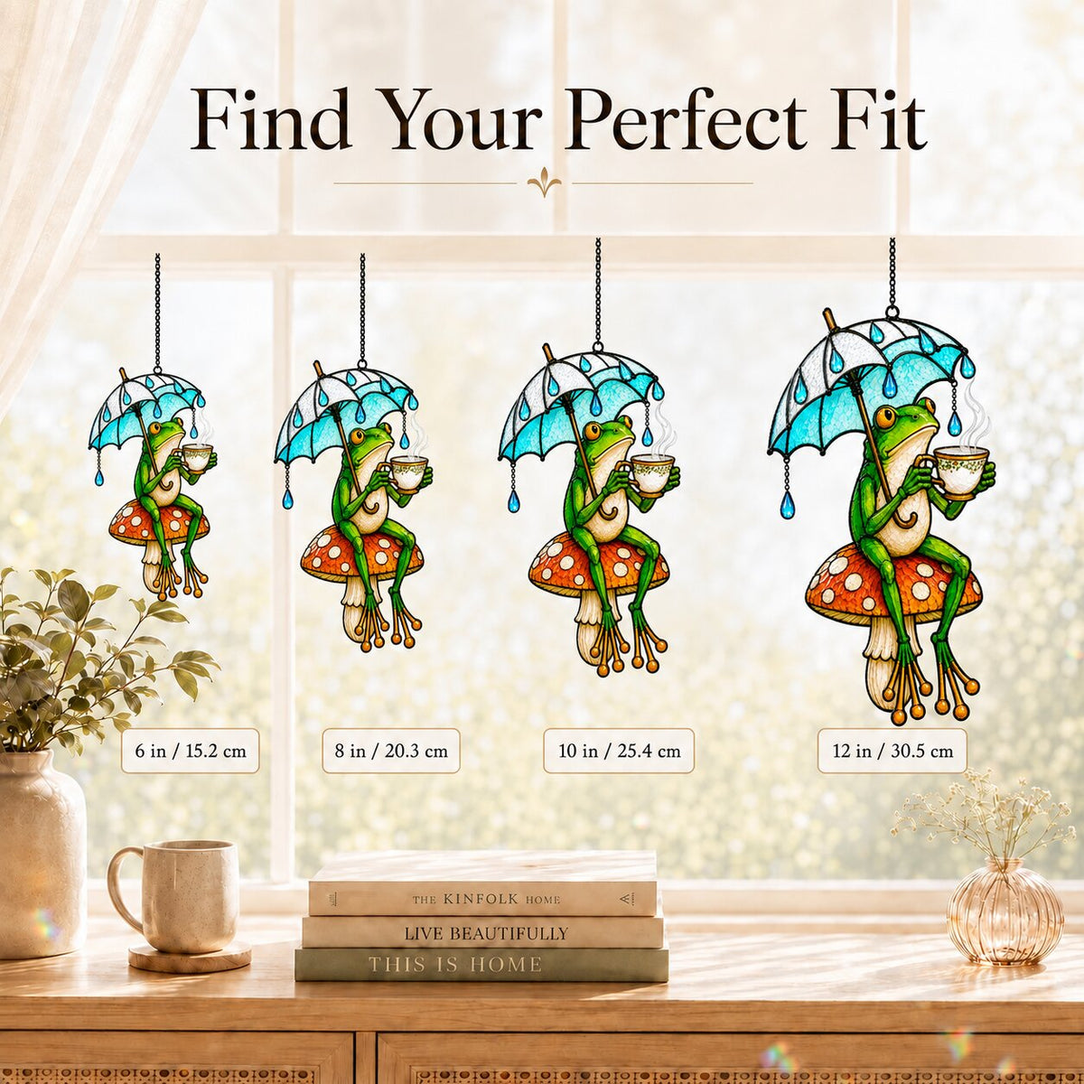 Tea Time Frog on Mushroom Holographic Acrylic Suncatcher