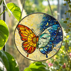 Butterfly Sun & Moon Stained Glass Suncatcher