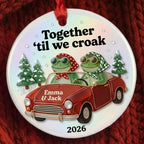 Personalized Together 'Til We Croak Frog Couple Road Trip Ceramic Christmas Ornament — The Long Way Home