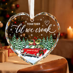 Personalized Together 'Til We Croak Frog Couple Road Trip Heart Glass Ornament