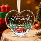 Personalized Together 'Til We Croak Frog Couple Road Trip Heart Glass Ornament