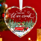 Personalized Together 'Til We Croak Frog Couple Road Trip Heart Glass Ornament