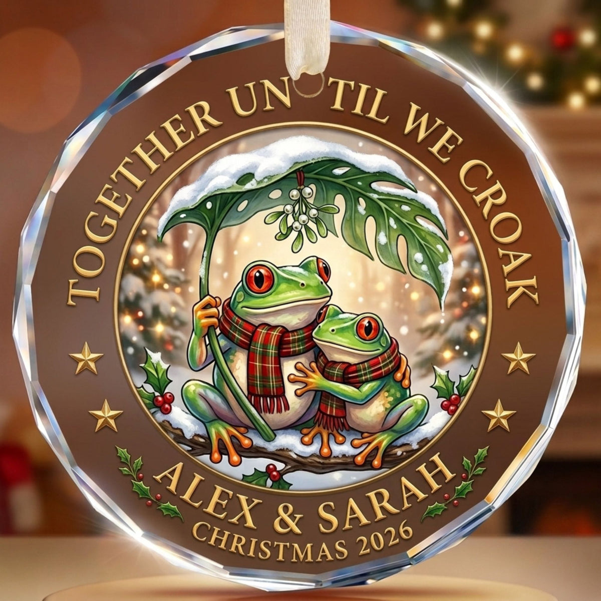 Personalized Together Until We Croak Frog Couple Christmas Glass Ornament