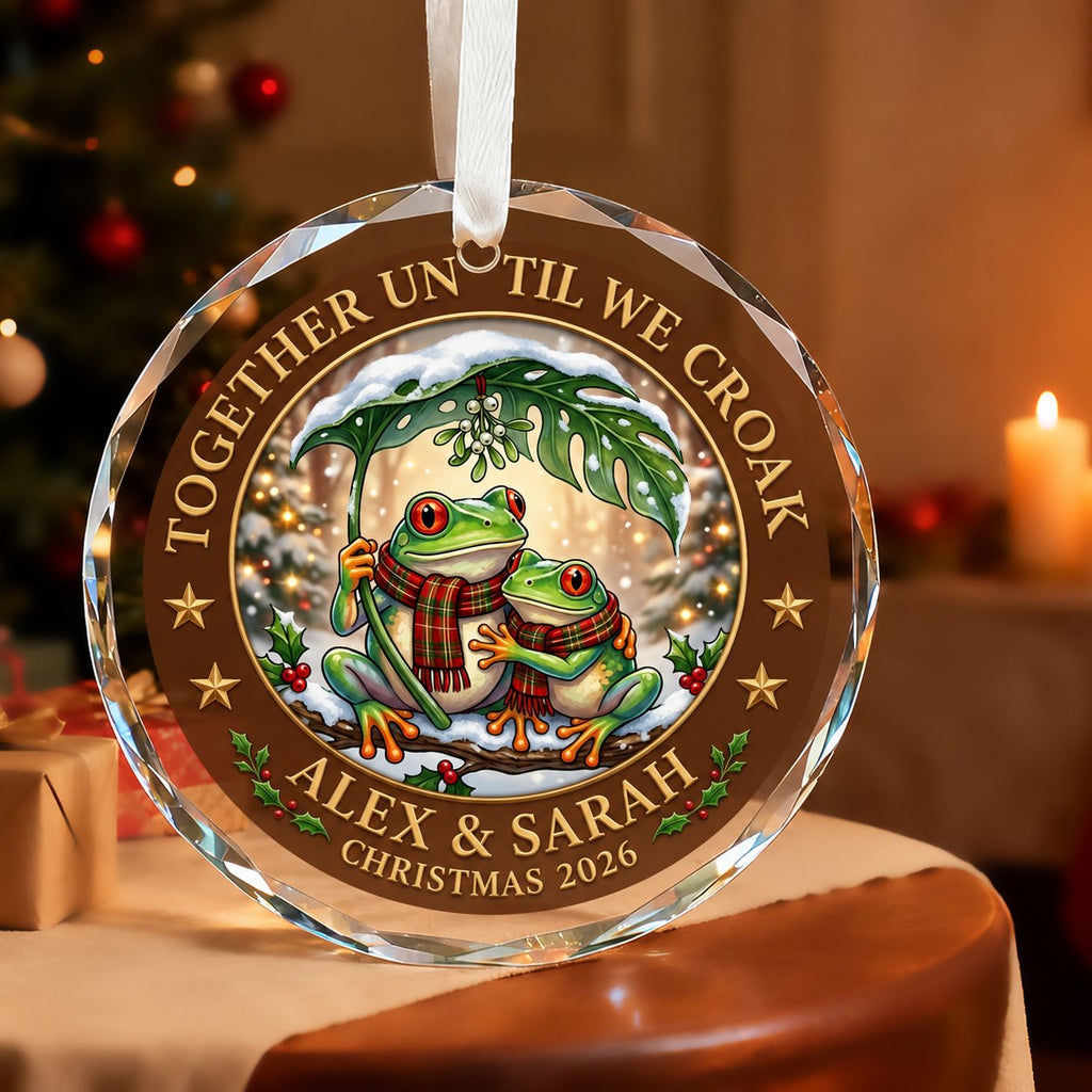Personalized Together Until We Croak Frog Couple Christmas Glass Ornament