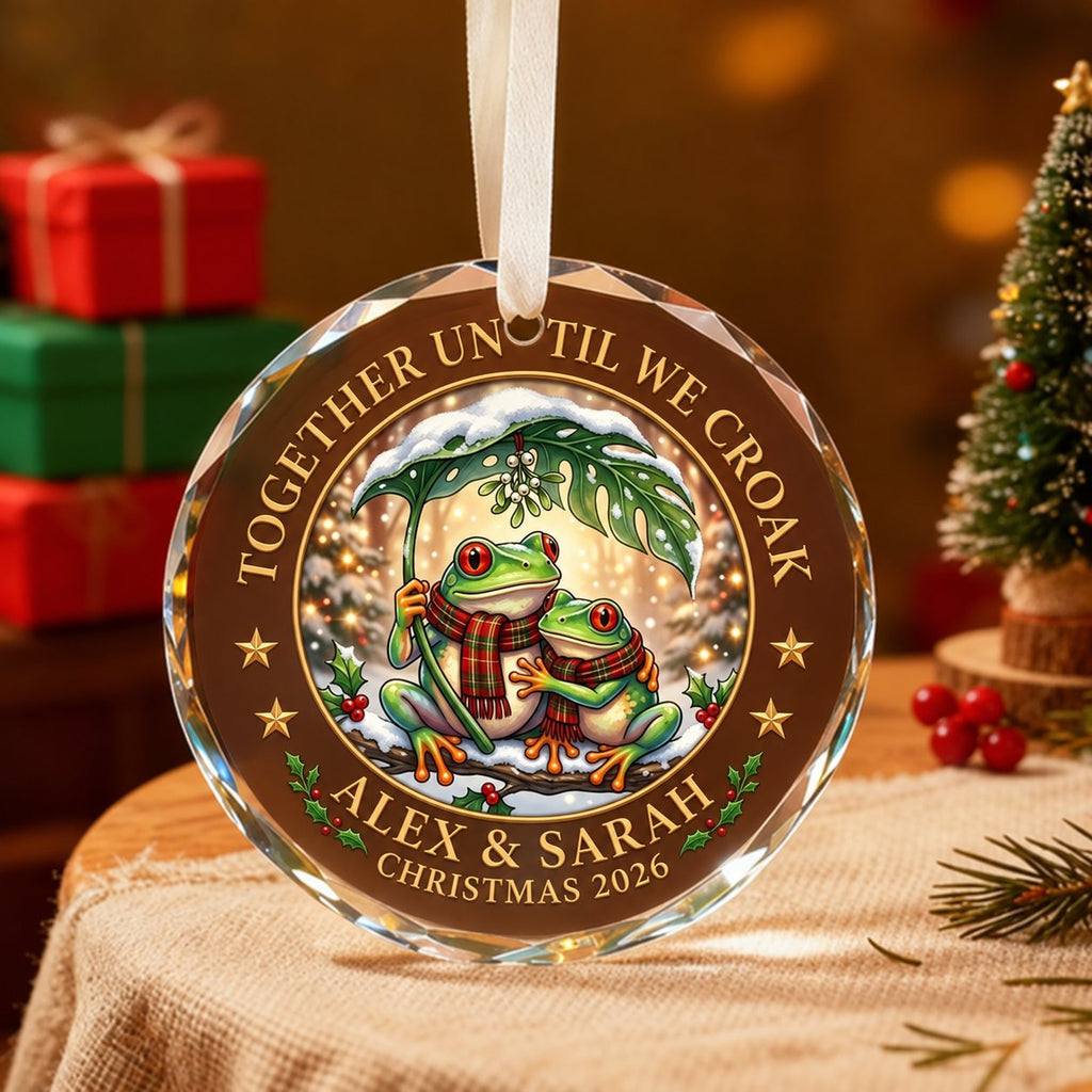 Personalized Together Until We Croak Frog Couple Christmas Glass Ornament