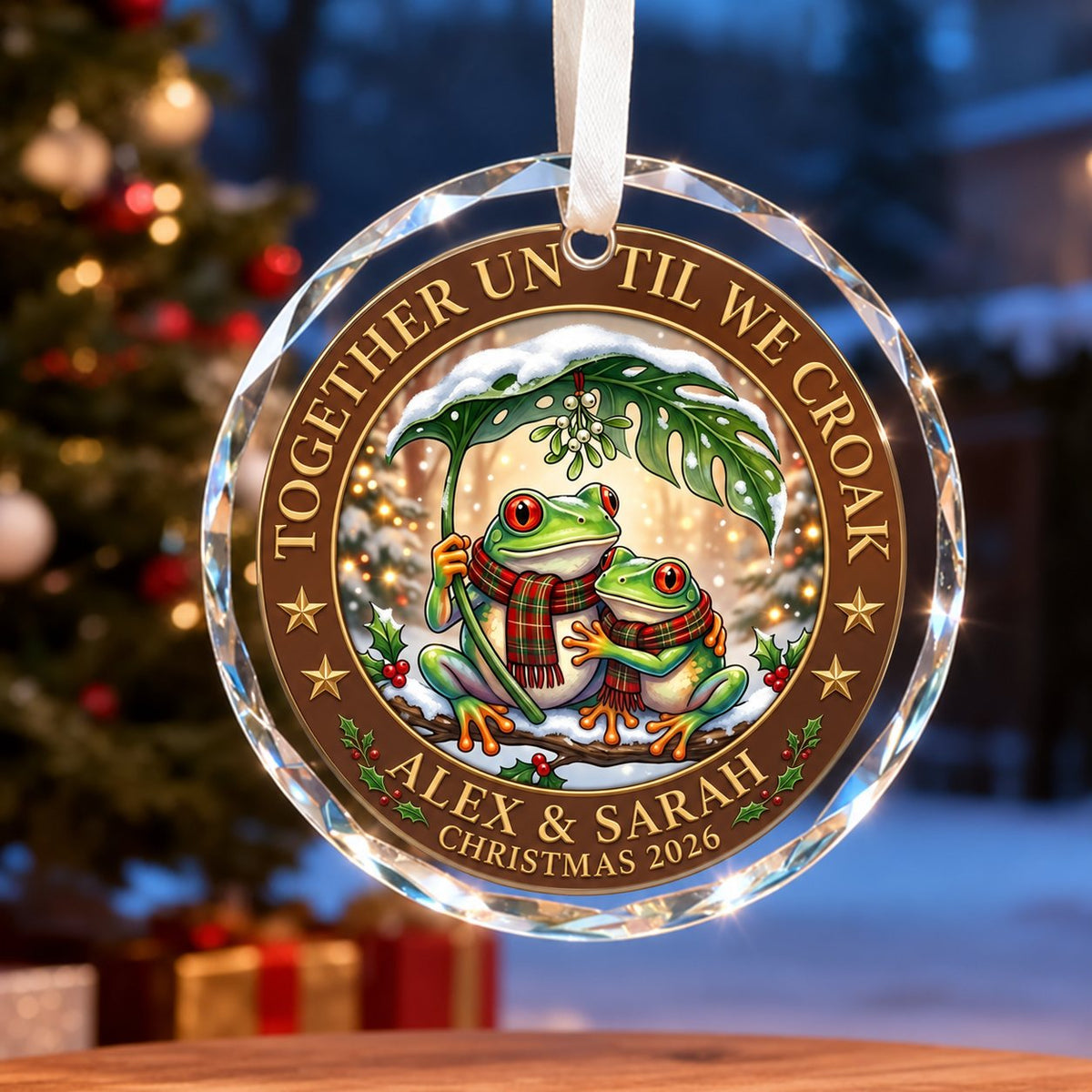 Personalized Together Until We Croak Frog Couple Christmas Glass Ornament