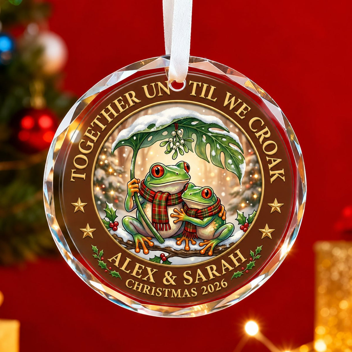 Personalized Together Until We Croak Frog Couple Christmas Glass Ornament