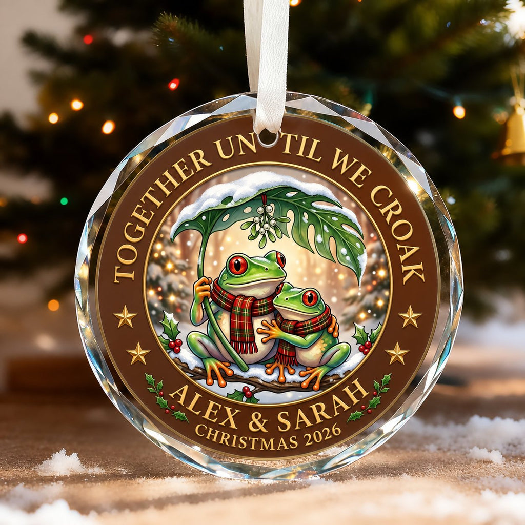 Personalized Together Until We Croak Frog Couple Christmas Glass Ornament
