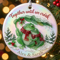Personalized Together Until We Croak Frog Couple Snowy Leaf Ceramic Christmas Ornament — A Leaf to Share