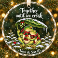 Personalized Together Until We Croak Frog Couple Snowy Leaf Glass Christmas Ornament