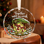 Personalized Together Until We Croak Frog Couple Snowy Leaf Glass Christmas Ornament