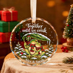 Personalized Together Until We Croak Frog Couple Snowy Leaf Glass Christmas Ornament