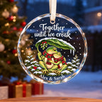 Personalized Together Until We Croak Frog Couple Snowy Leaf Glass Christmas Ornament