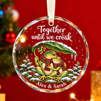Personalized Together Until We Croak Frog Couple Snowy Leaf Glass Christmas Ornament