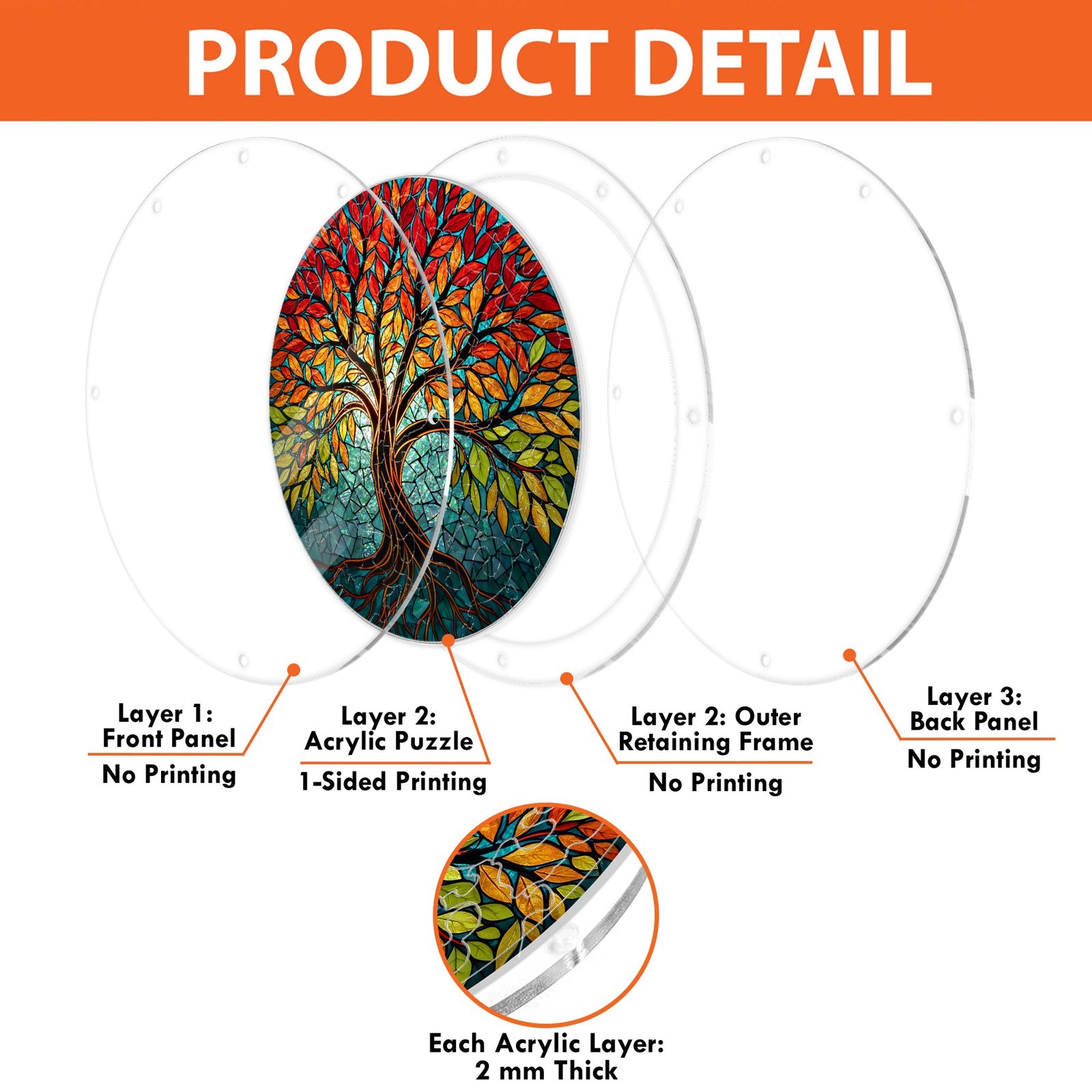 Tree of life acrylic puzzle suncatcher detail