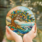 Tree of life stained glass suncatcher with gold frame