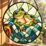 Personalized Under One Blanket Frog Couple Stained Glass Suncatcher