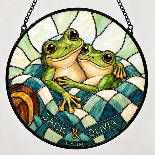 Personalized Under One Blanket Frog Couple Stained Glass Suncatcher