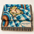 Personalized Under One Blanket Frog Couple Woven Blanket
