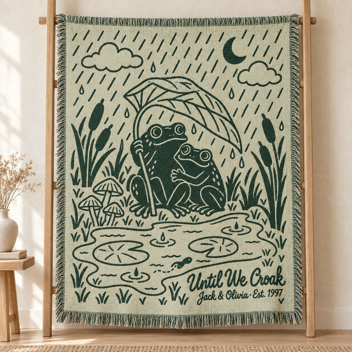 Until We Croak Frog Couple Woven Blanket