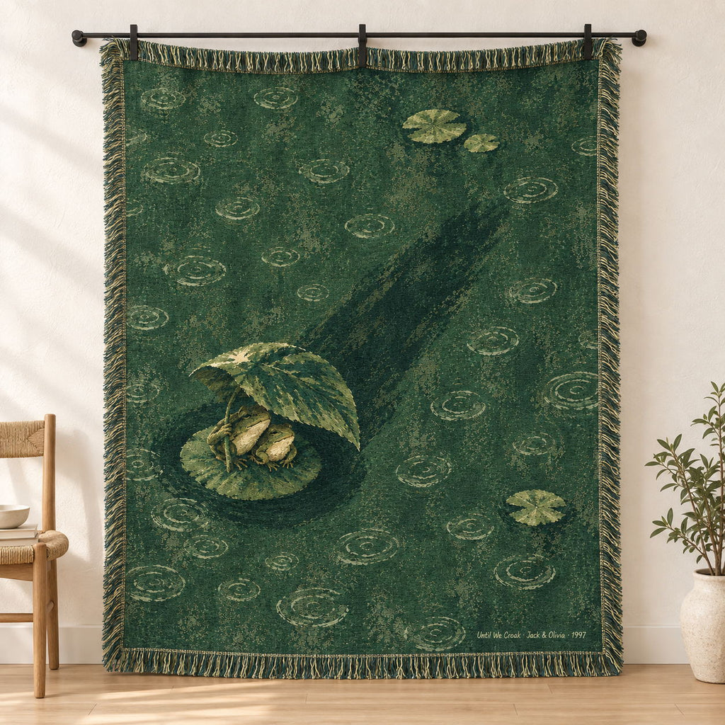 Until We Croak Frog Couple Woven Blanket