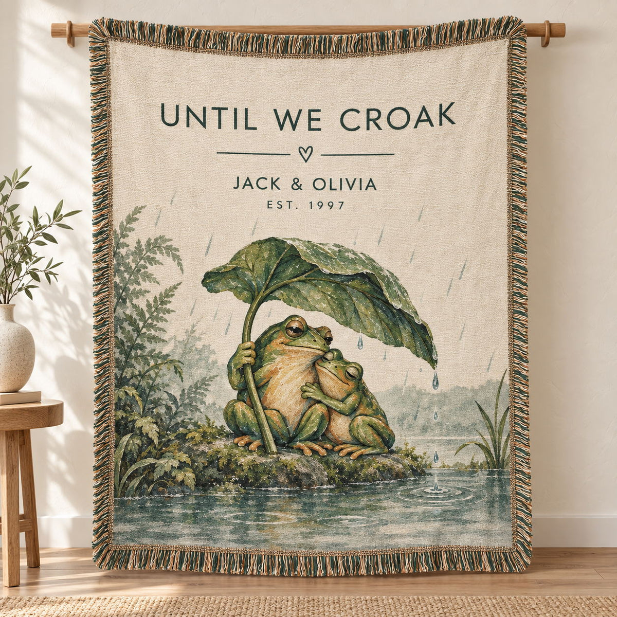 Until We Croak Frog Couple Woven Blanket
