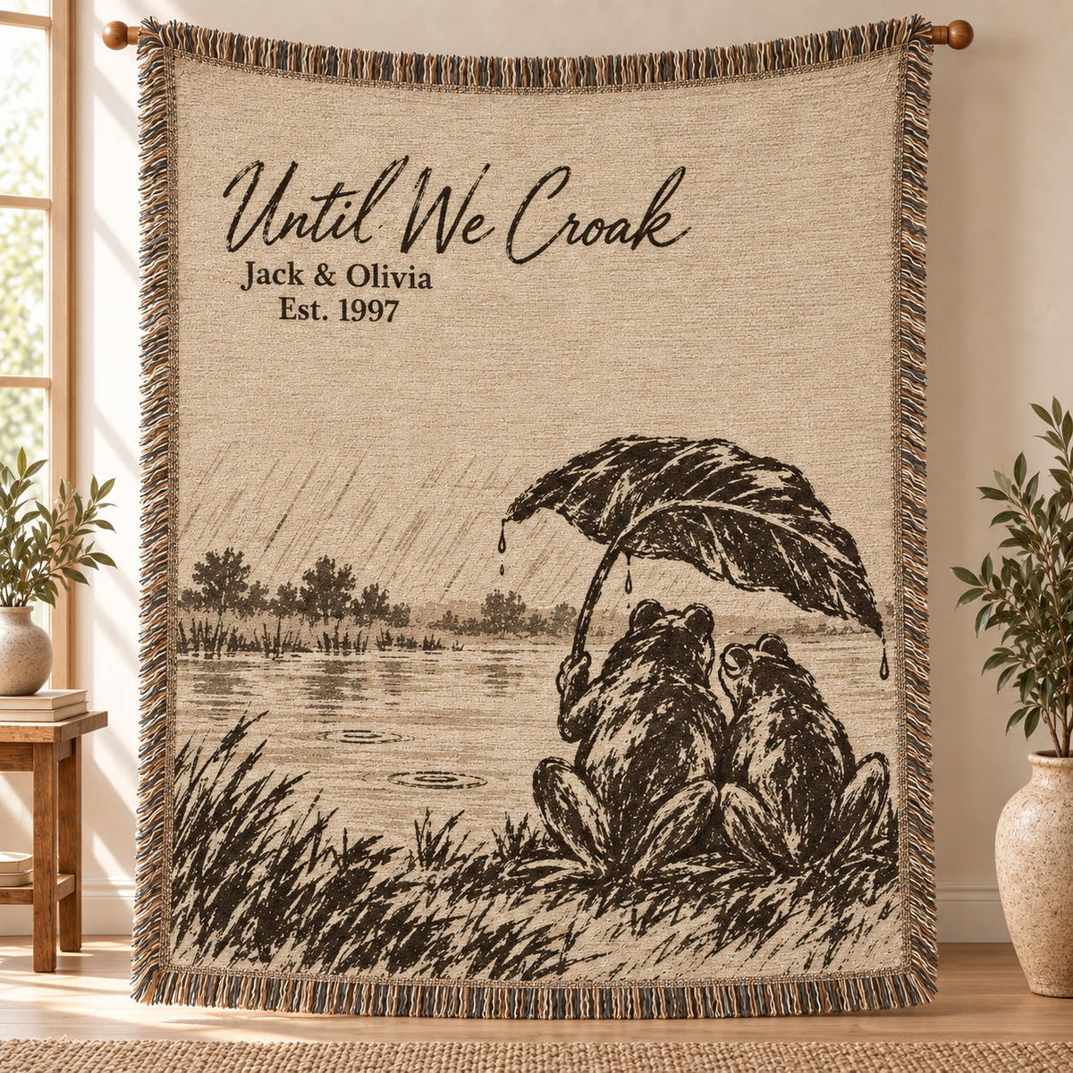 Until We Croak Frog Couple Woven Blanket