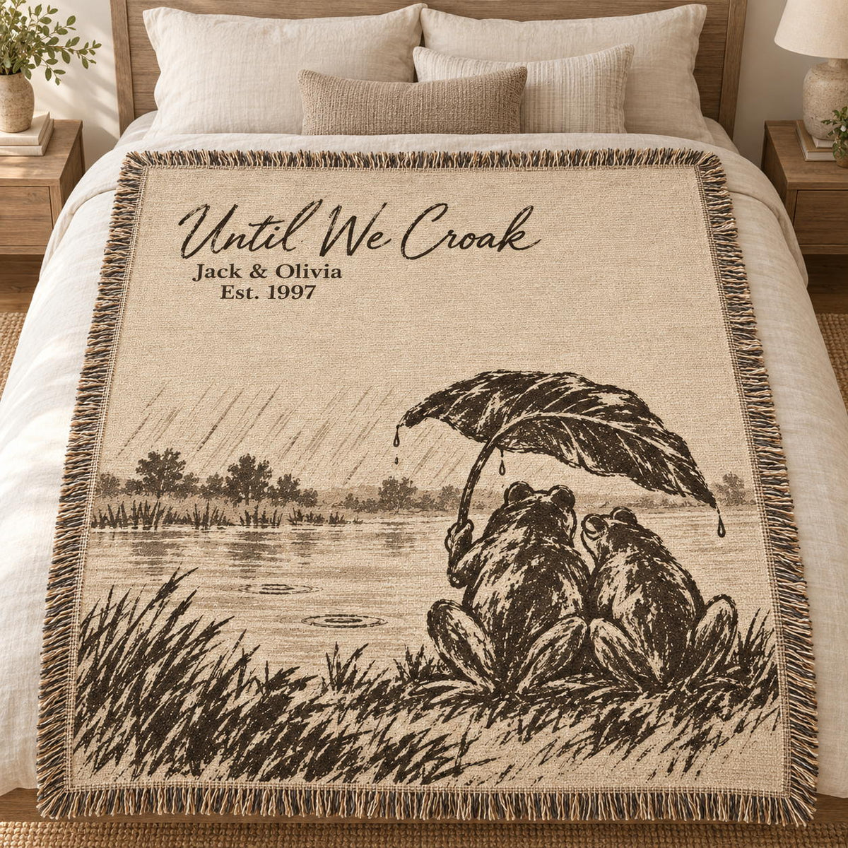 Until We Croak Frog Couple Woven Blanket