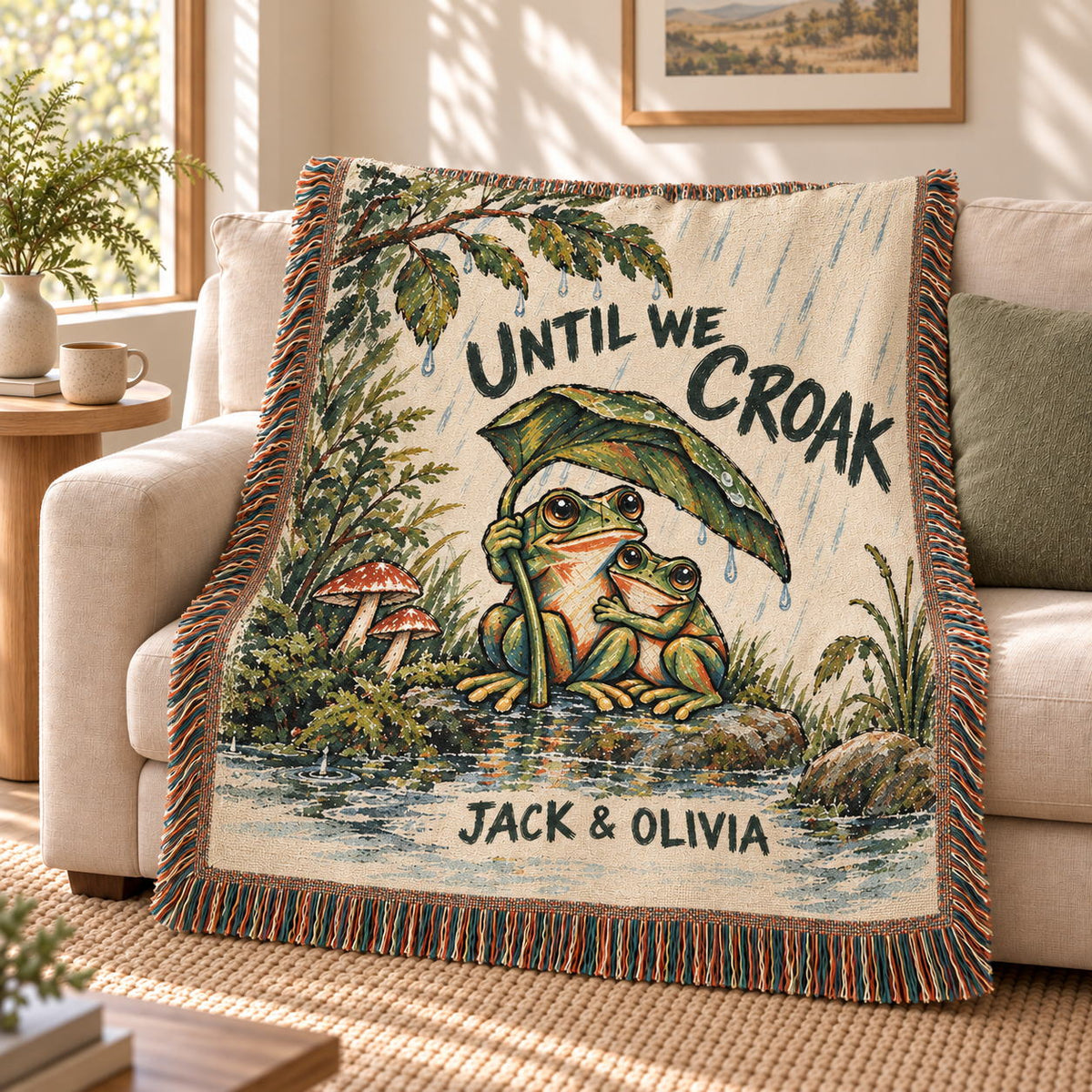 Until We Croak Frog Couple Woven Blanket