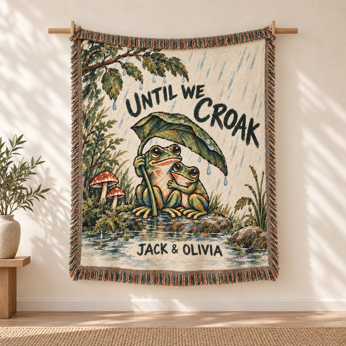 Until We Croak Frog Couple Woven Blanket