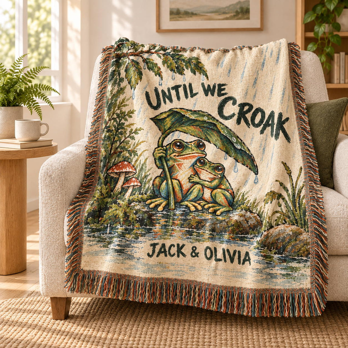 Until We Croak Frog Couple Woven Blanket