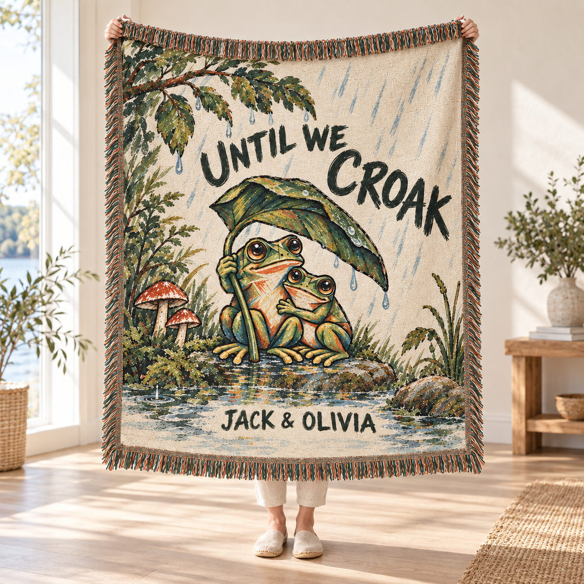 Until We Croak Frog Couple Woven Blanket