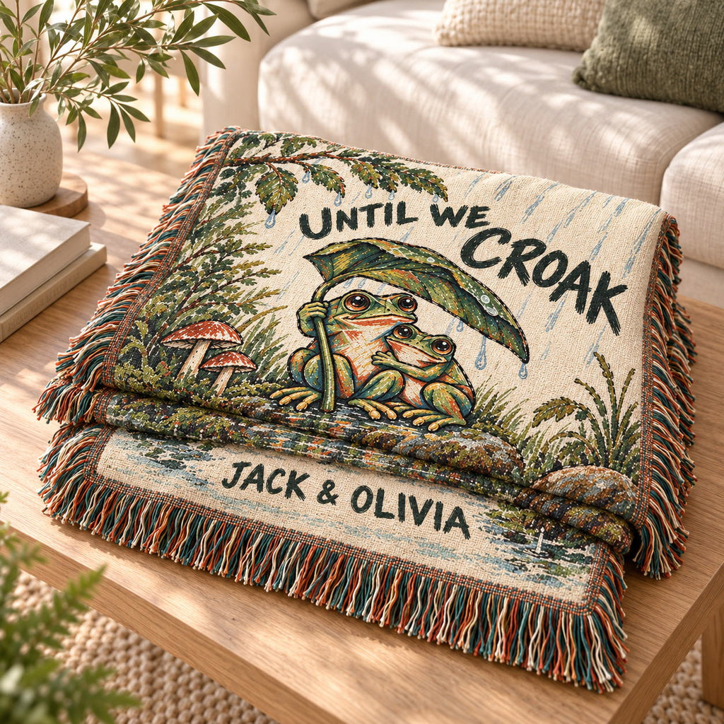 Until We Croak Frog Couple Woven Blanket