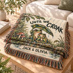 Until We Croak Frog Couple Woven Blanket