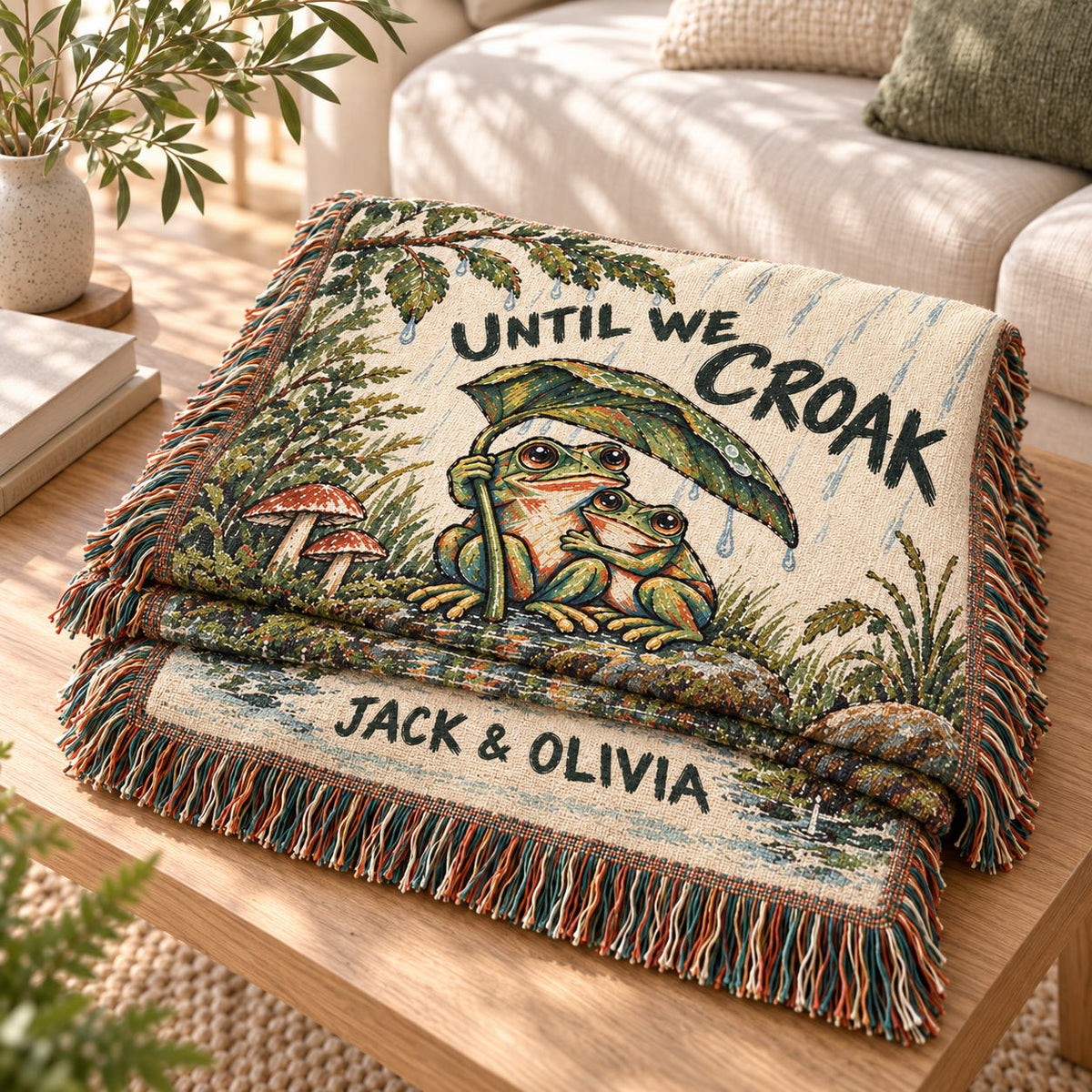 Until We Croak Frog Couple Woven Blanket