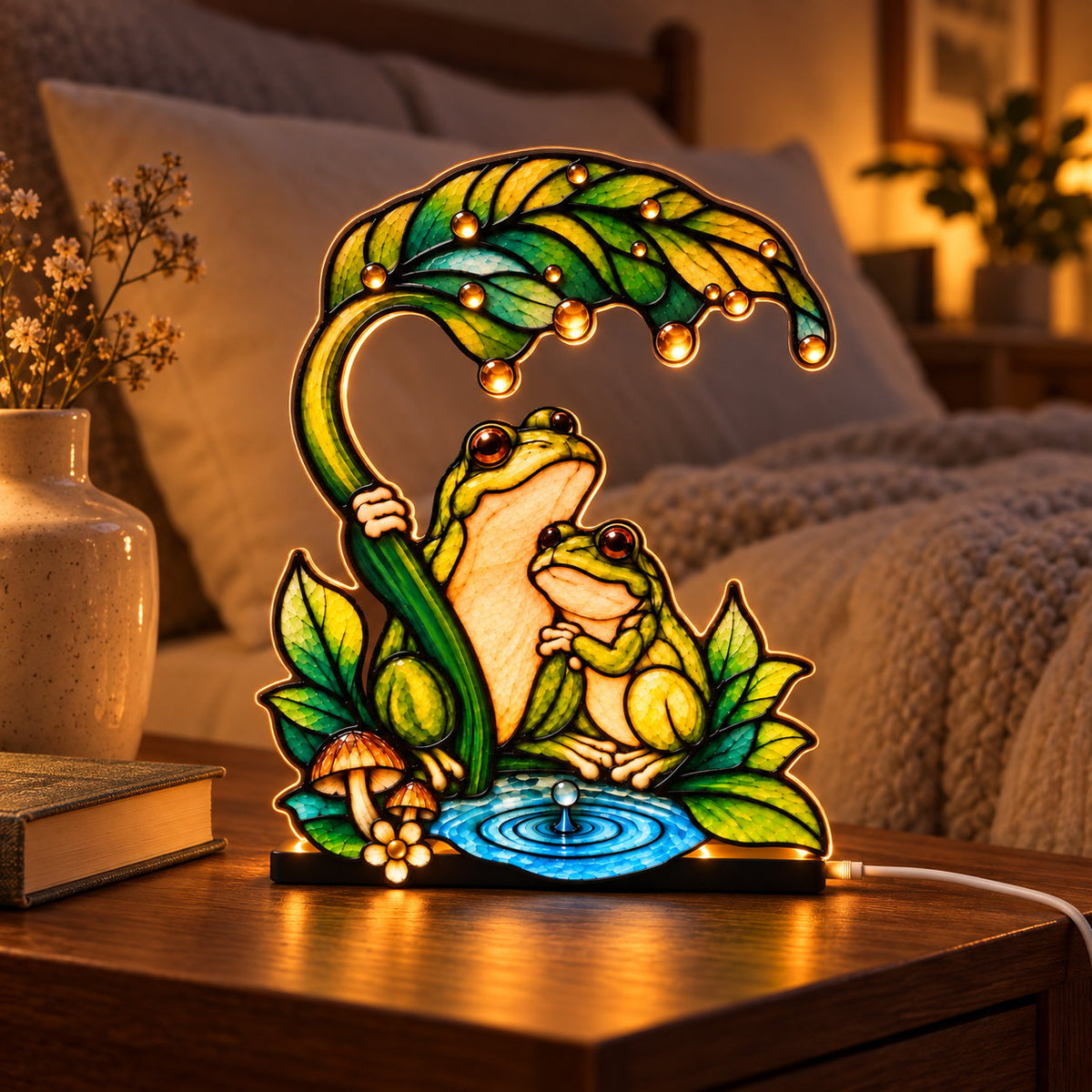 Until We Croak Frog Couple Leaf Umbrella Acrylic Night Light