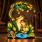 Until We Croak Frog Couple Leaf Umbrella Acrylic Night Light