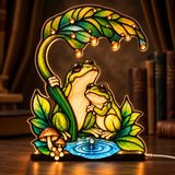 Until We Croak Frog Couple Leaf Umbrella Acrylic Night Light