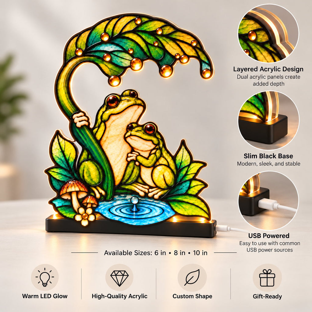 Until We Croak Frog Couple Leaf Umbrella Acrylic Night Light