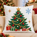 White Heirloom Christmas — Embroidered Christmas Pillow Cover, Emerald Tree, Ruby Gift, Stocking, Pearl Snowman, Gingerbread, Jewel Reindeer, Santa, Vintage Car or Snowflake, 14 to 20 in, Single or Set of 4