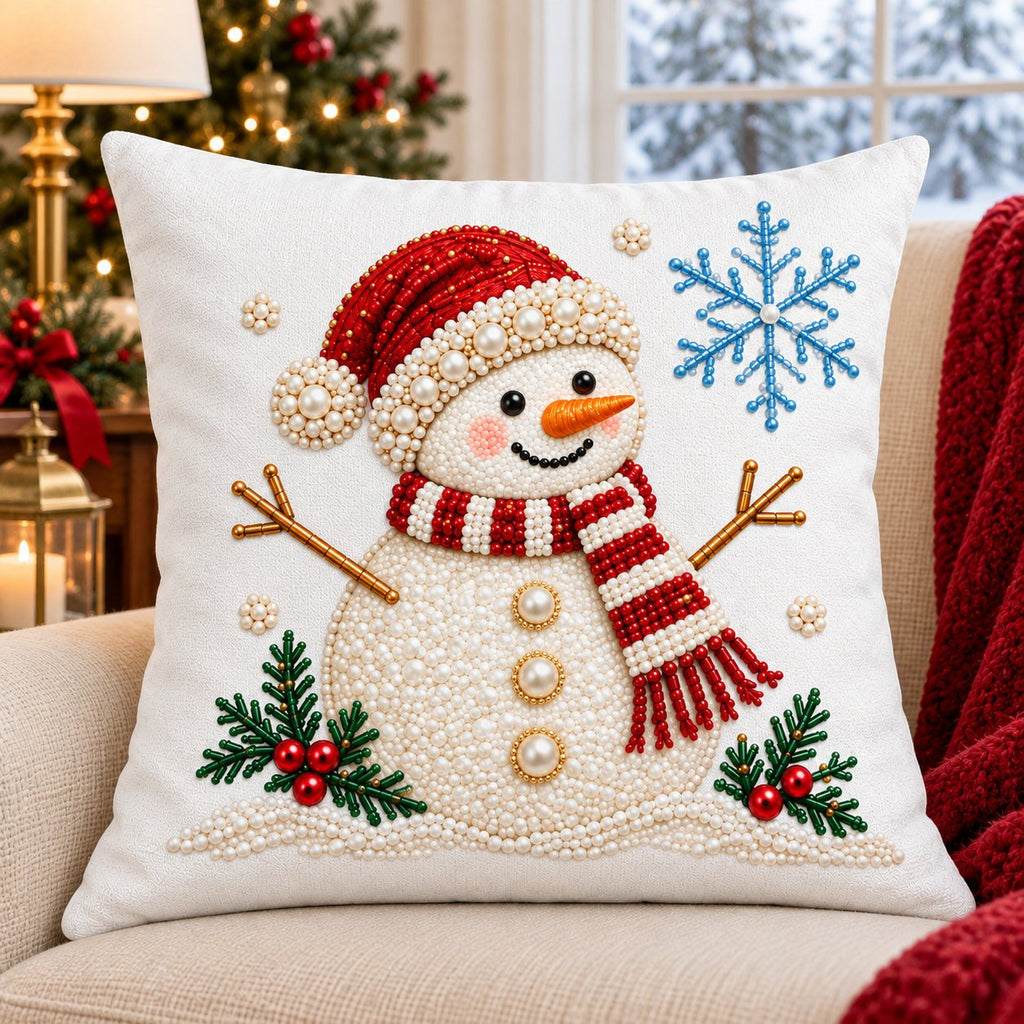 White Heirloom Christmas — Embroidered Christmas Pillow Cover, Emerald Tree, Ruby Gift, Stocking, Pearl Snowman, Gingerbread, Jewel Reindeer, Santa, Vintage Car or Snowflake, 14 to 20 in, Single or Set of 4