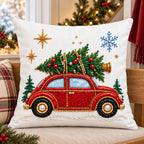 White Heirloom Christmas — Embroidered Christmas Pillow Cover, Emerald Tree, Ruby Gift, Stocking, Pearl Snowman, Gingerbread, Jewel Reindeer, Santa, Vintage Car or Snowflake, 14 to 20 in, Single or Set of 4